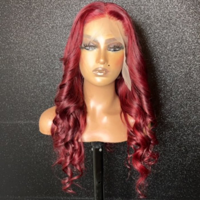 WeQueen 20 Inches Burgundy Middle Part Body Wave 13*6 Lace Frontal Wigs 200% Density 