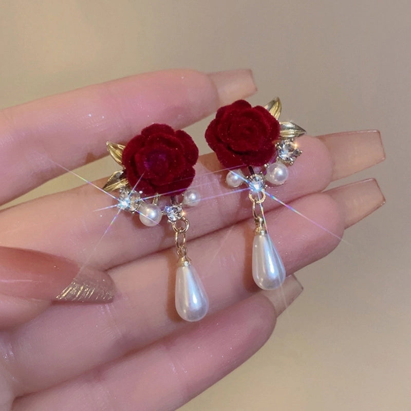 1 Pair IG Style Minimalist U Shape Geometric Flower Inlay Imitation Pearl Artificial Pearls Rhinestones Drop Earrings Ear Studs