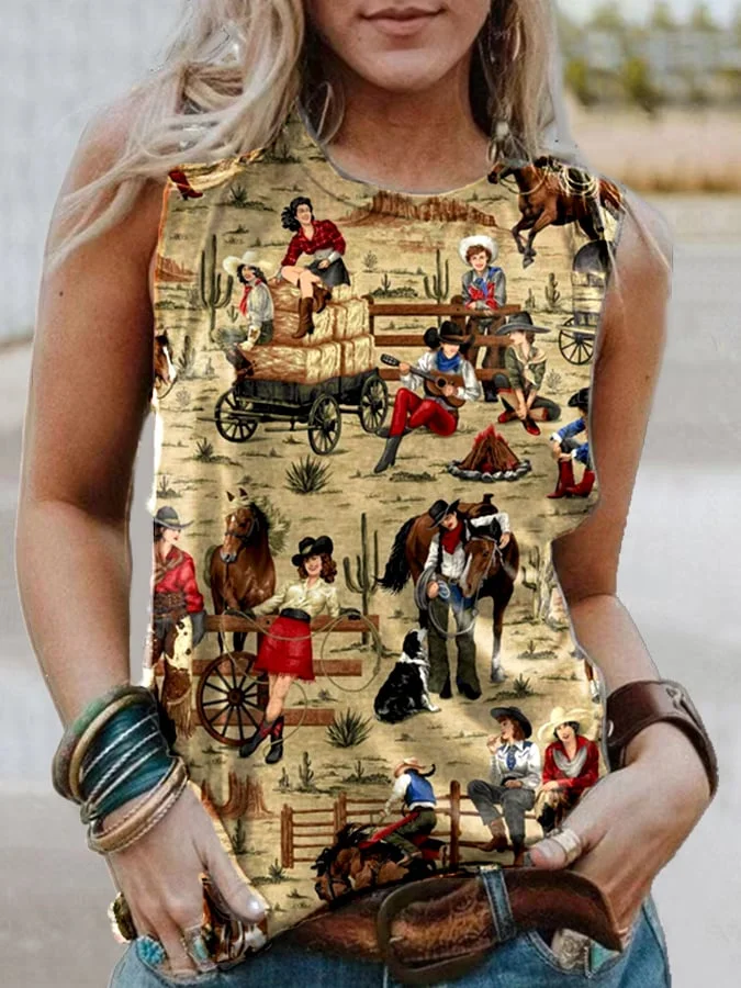 Women's Western Cowboy Print Casual Vest socialshop