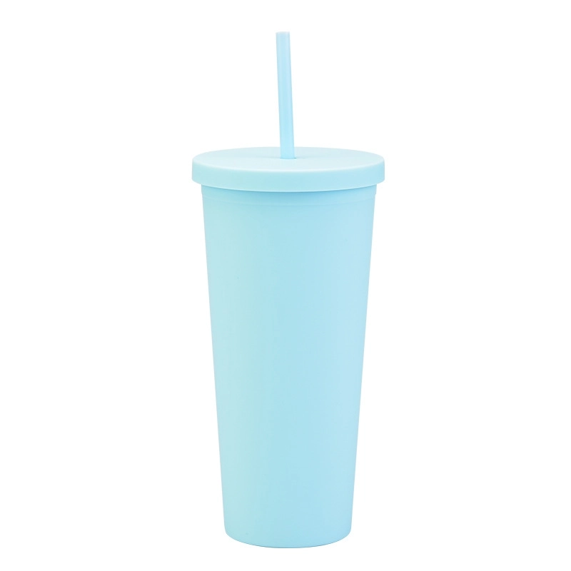 Double-layer Plastic Straw Cup With Lid 24oz Large-capacity Plastic Frosted Ready-to-hand Water Cup