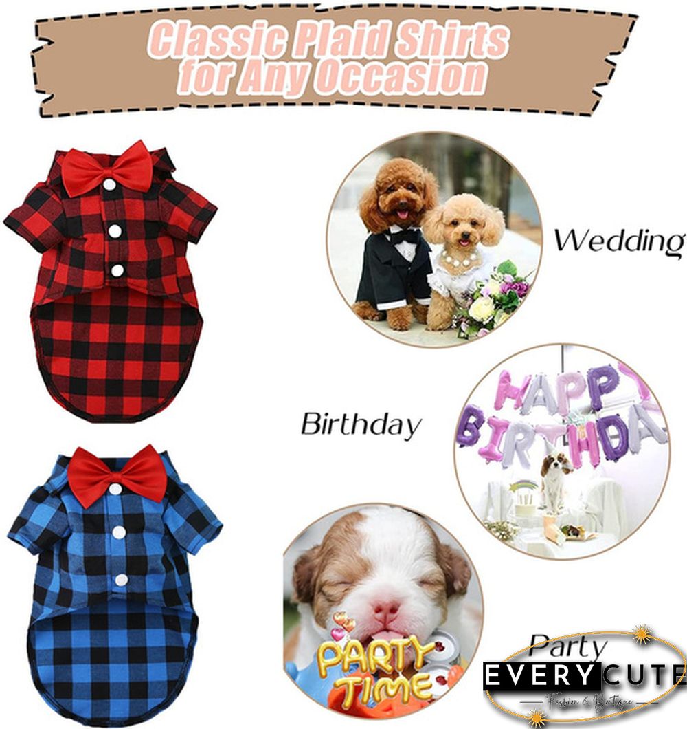 3 Colors Dog Plaid Shirt with Bow Tie Pet Clothes for Puppy Cat Western Collar Shirts Birthday Party Holiday Wedding Costume Outfit