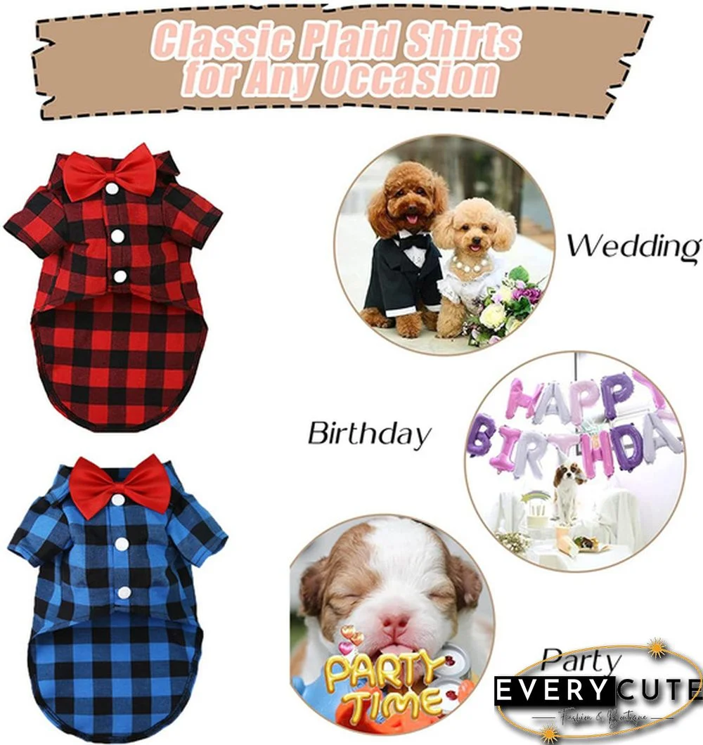 3 Colors Dog Plaid Shirt with Bow Tie Pet Clothes for Puppy Cat Western Collar Shirts Birthday Party Holiday Wedding Costume Outfit