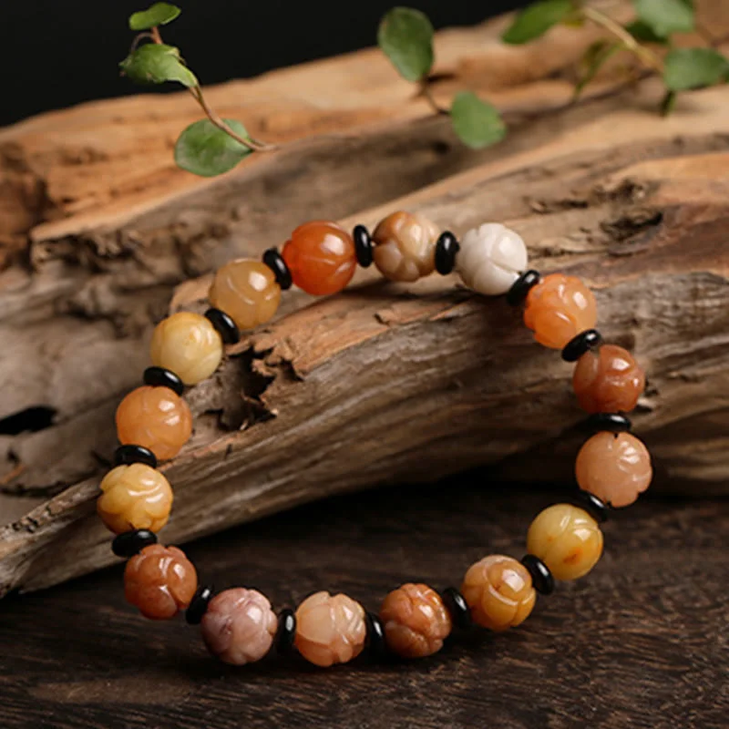 Silk Jade Lotus Wealth Luck Beads Bracelet