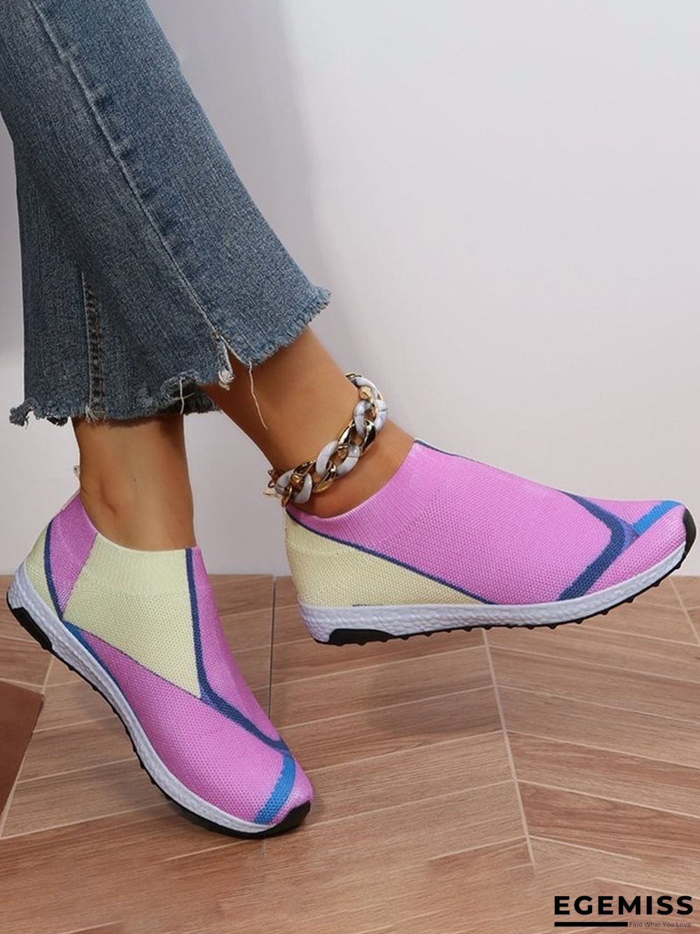 Thick Sole Color Blocking Fly Woven Mesh Slip-On Sneakers Lazy Casual Shoes | EGEMISS