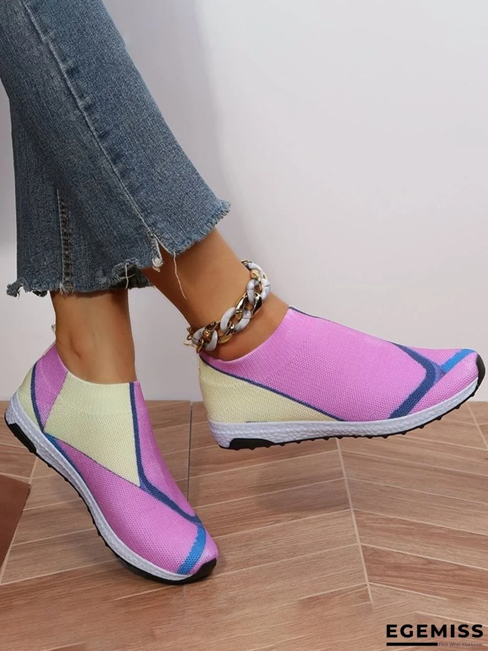 Thick Sole Color Blocking Fly Woven Mesh Slip-On Sneakers Lazy Casual Shoes | EGEMISS