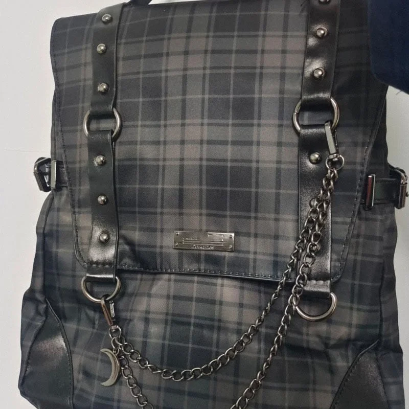 2021 Plaid Gothic Punk Rock Chain Backpack Women Techwear Goth Gothic Sac A Dos Mochilas School Bags For Teenage Girls Bagpack