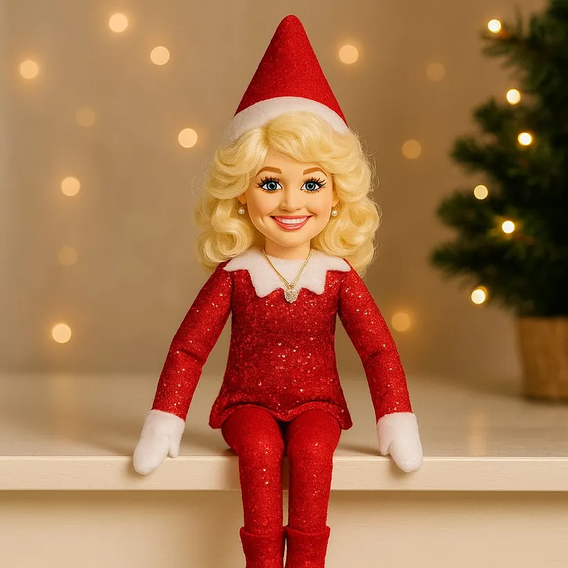 Red Dolly Parton Christmas Elf Doll