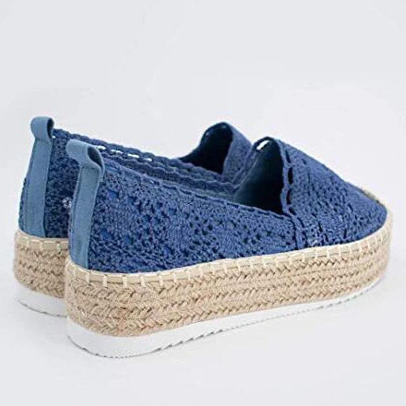 Women Autumn Flats Shoes Solid Lace Canvas Shoes Hollow Floral Breathable Platform Flat Shoes Loafers Female Espadrilles 2022
