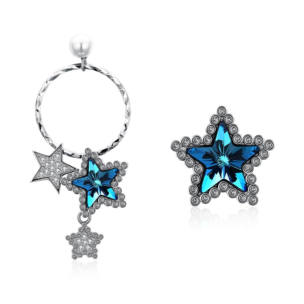 Asymmetric Star  Women's Earrings With Crystals