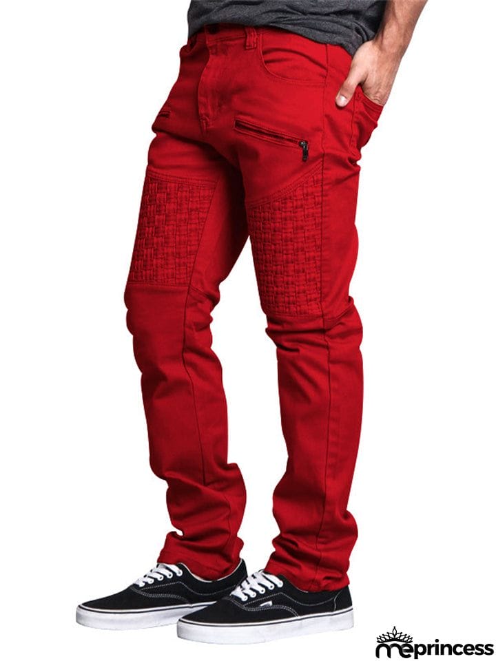 Men's Personality Leather Splicing Straight Leg Pants
