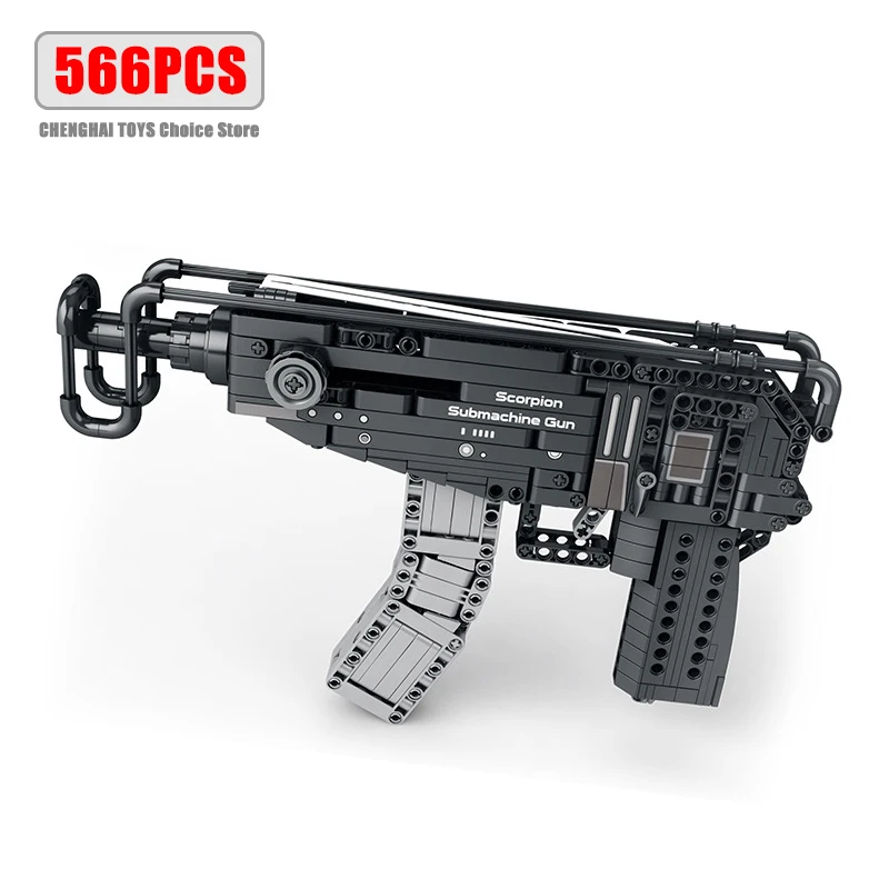 Creative MOC Scorpion Pistol Model Building Blocks WW2 Military Weapon Firearms Series DIY Bricks Gun Toys For Boys Adult Gifts