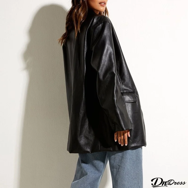 Women Fall/Winter Casual PU-Leather Blazer Coat