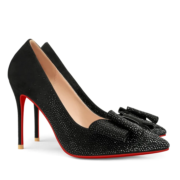 120mm Women's Bow Embroidered Nail Point Toe Red Bottom Pumps VOCOSI VOCOSI