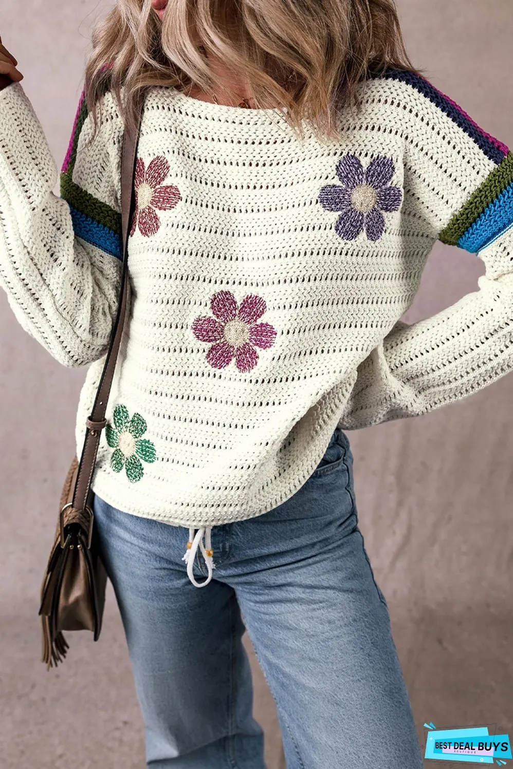 Daisy Flower Pointelle Knit Sweater