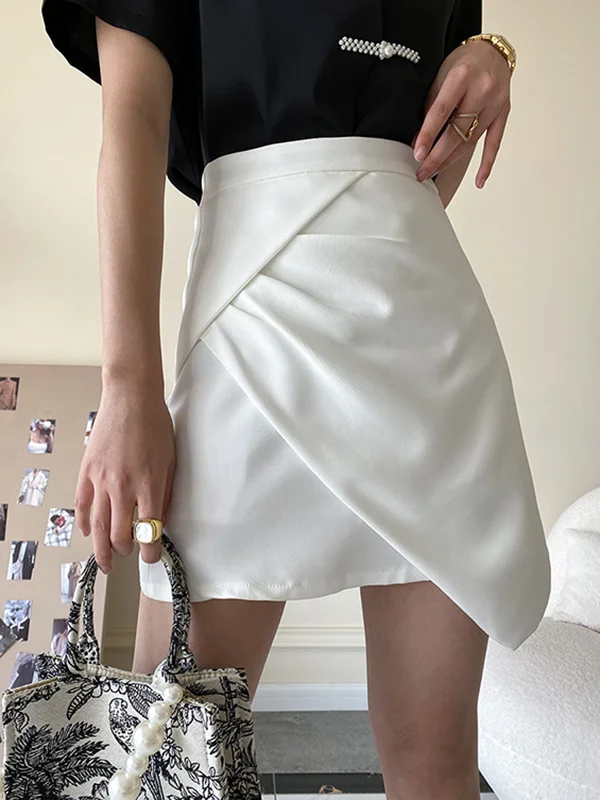 Original Casual Irregular Solid Color Pleated A-Line Skirt