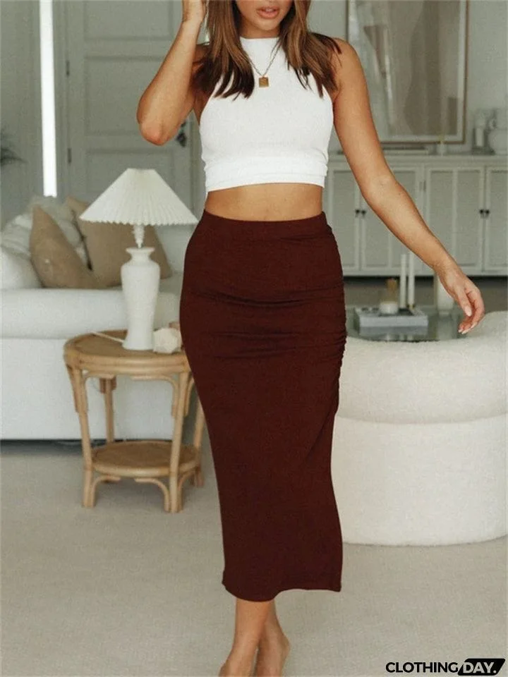 Women's Sexy Elegant Style Lace-up Design Slit Hem Knitted Slim Skirts