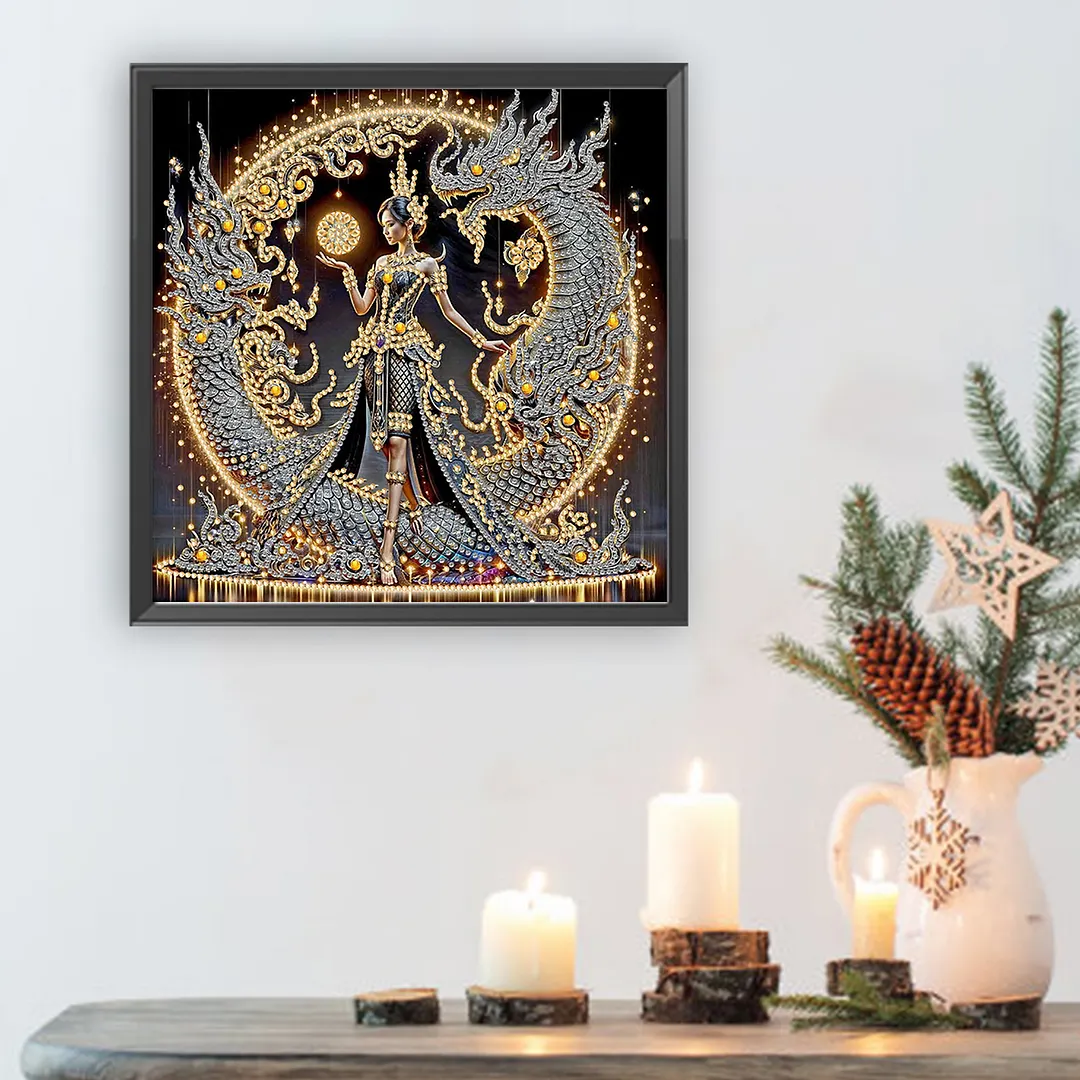 Dragon Beauty - Diamond Painting - Partial Special Shaped Drill(Canvas|30*30cm)