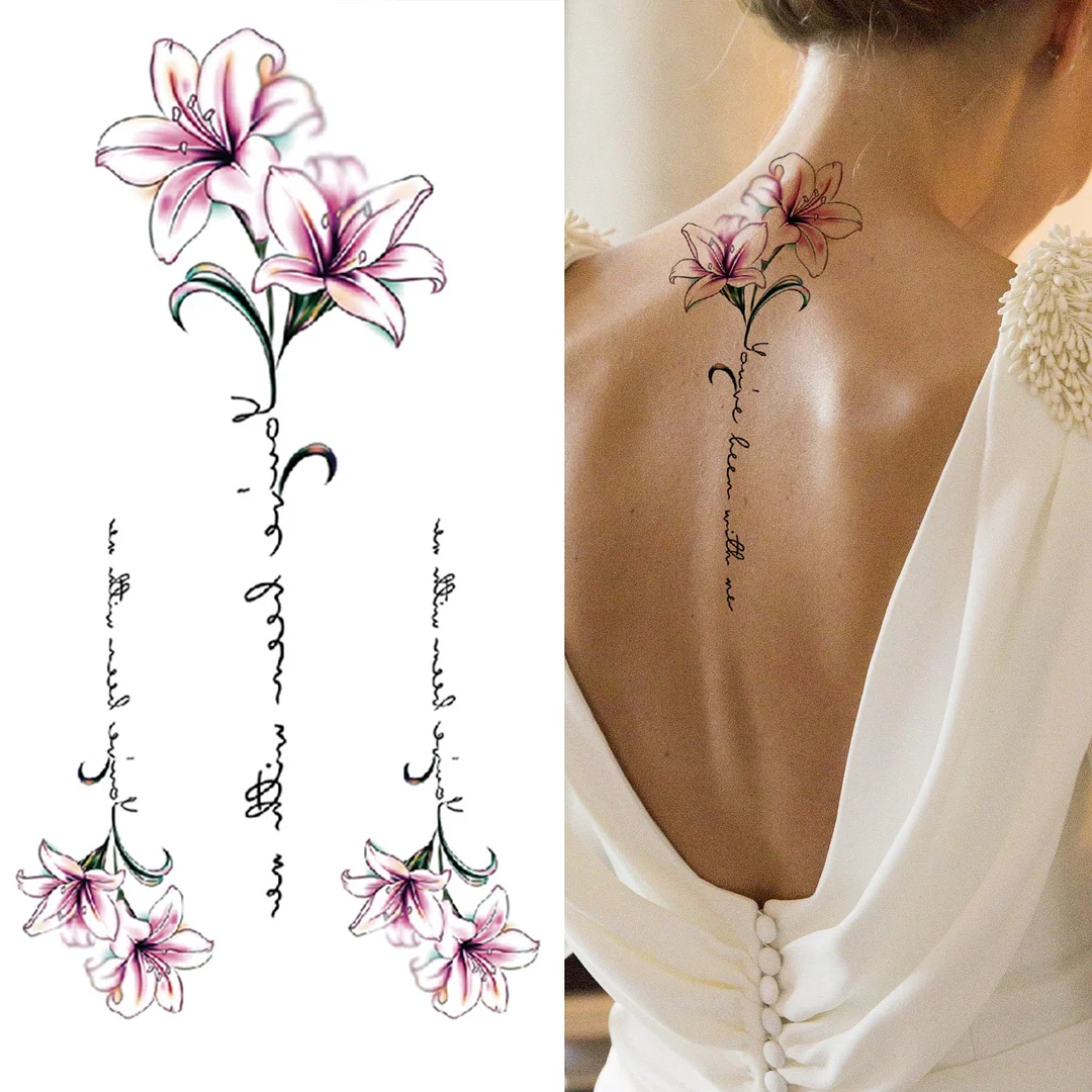 Lily Chains Flower Temporary Tattoos For Women Girl Black Butterfly Dream Catcher Tattoo Sticker Fake Rose Sexy Tatoos Back Body