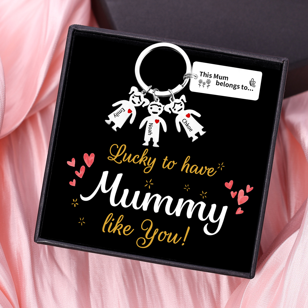 3 Names - Personalised Keychain with Kid Charms Engraved Names Keyring Mother's Day Gift for Nan-Jessemade AU