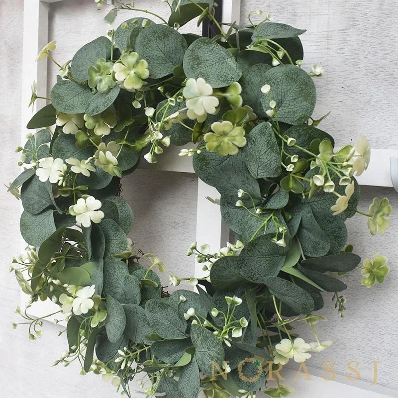 Simulation garland eucalyptus four-leaf clover door knocker