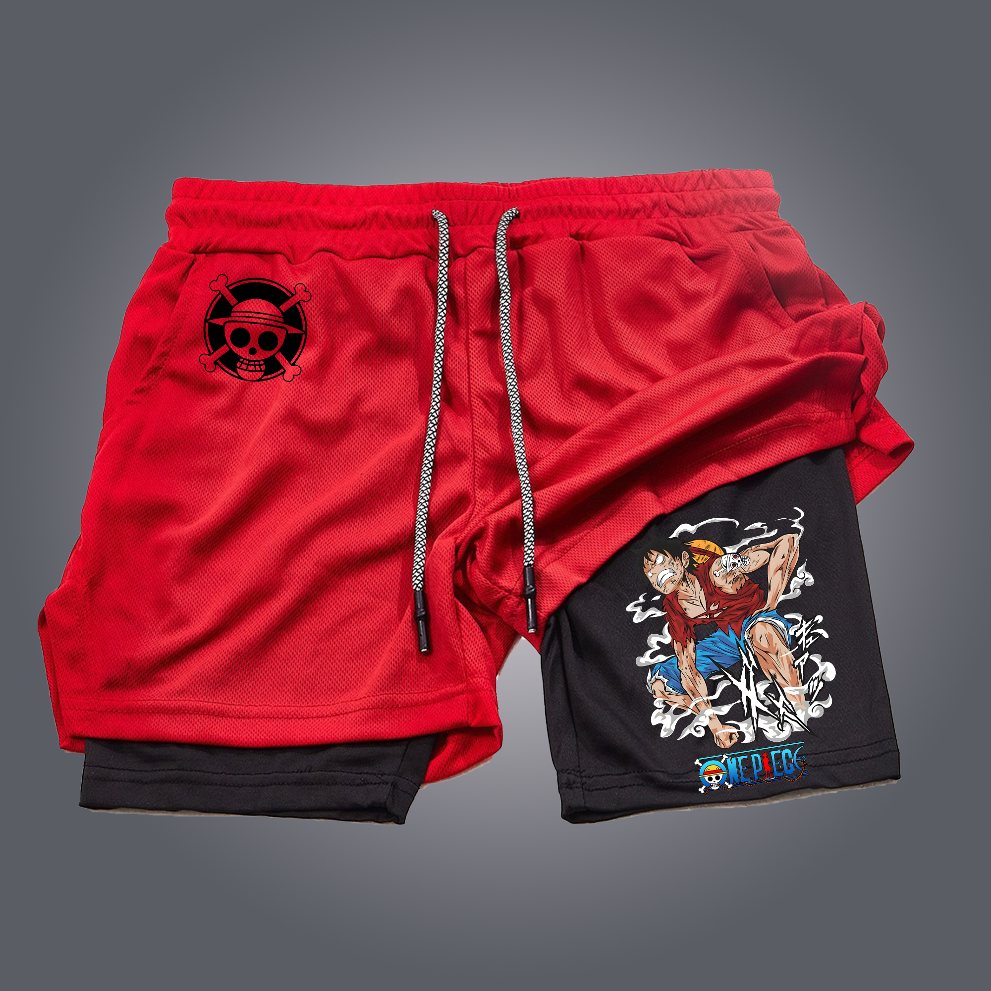Street Casual Fashion Mesh Double-Layer Shorts Fitness Running Anime Element Shorts / TECHWEAR CLUB / Techwear