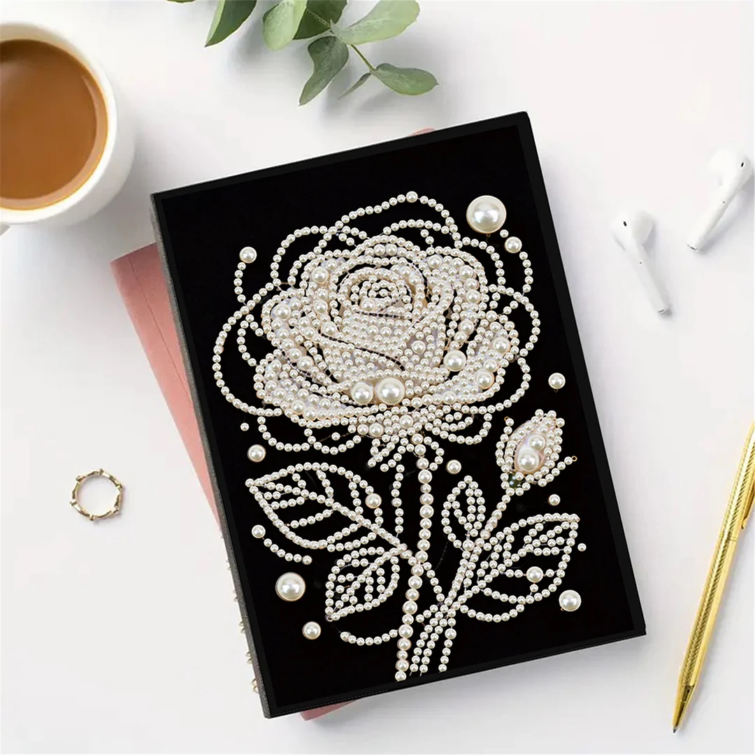 Rose Partial Pearl DIY 50 Pages A5 Diamond Painting Notebook Special Shaped Diamond Art Diary Book Kits Wireless Strip 5D Crystal Art Paintings Sketchbook for Art Drawing