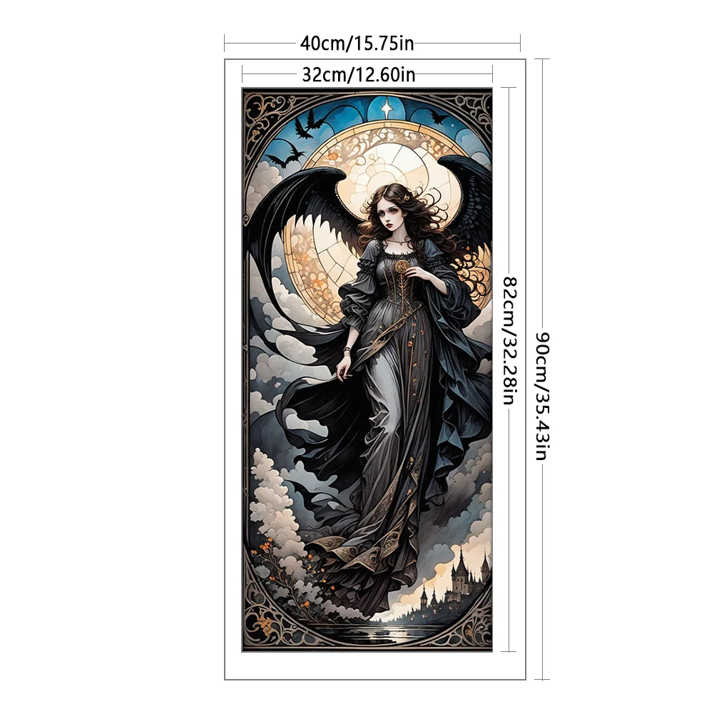 11CT Full Stamped Cross Stitch - Black Dress Girl Wing(Canvas|40*90CM)