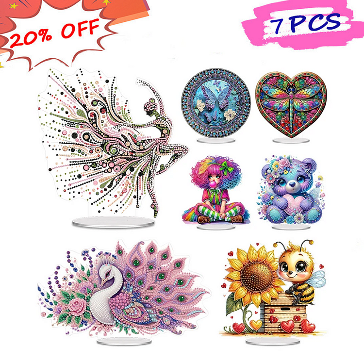 7pcs Acrylic Table Top Diamond Painting Ornament Kits for Home Office Desktop Decor gbfke