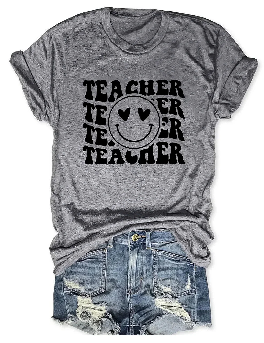 Teacher Printed Round Neck Short Sleeve T-Shirt