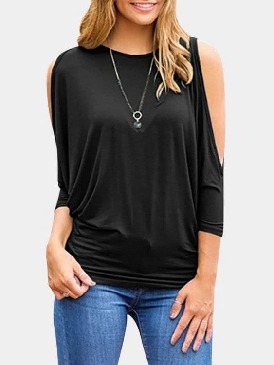 cut out round neck 3 4 length sleeves blouses p118766