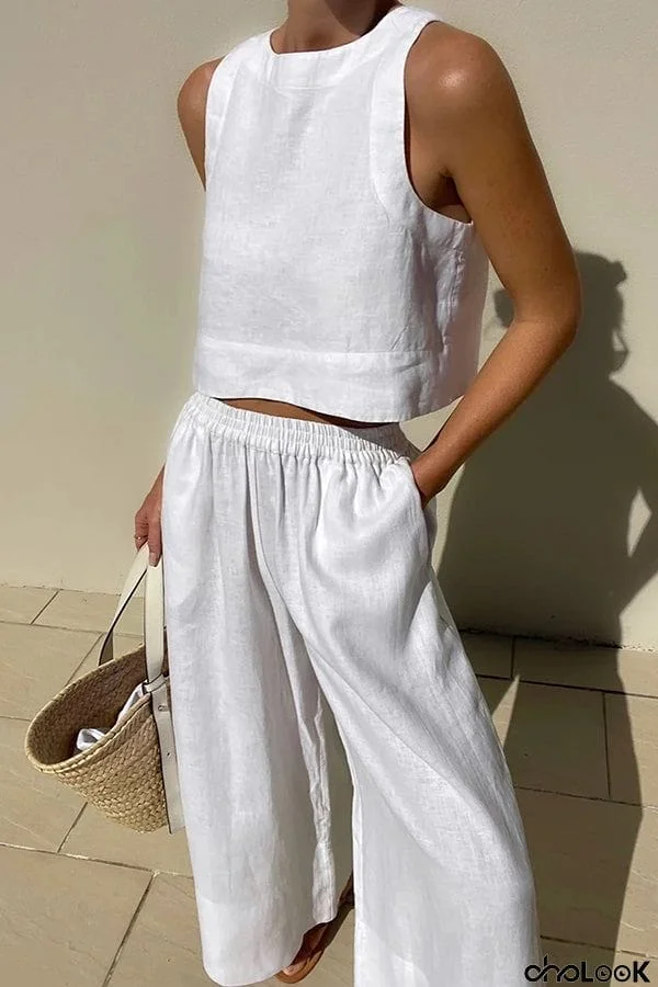 Chic Solid Color Sleeveless 2pieces Set