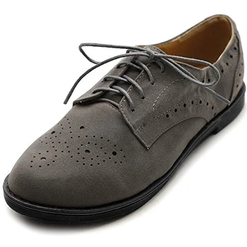 Dark Grey Oxfords Lace-up Flats Vdcoo