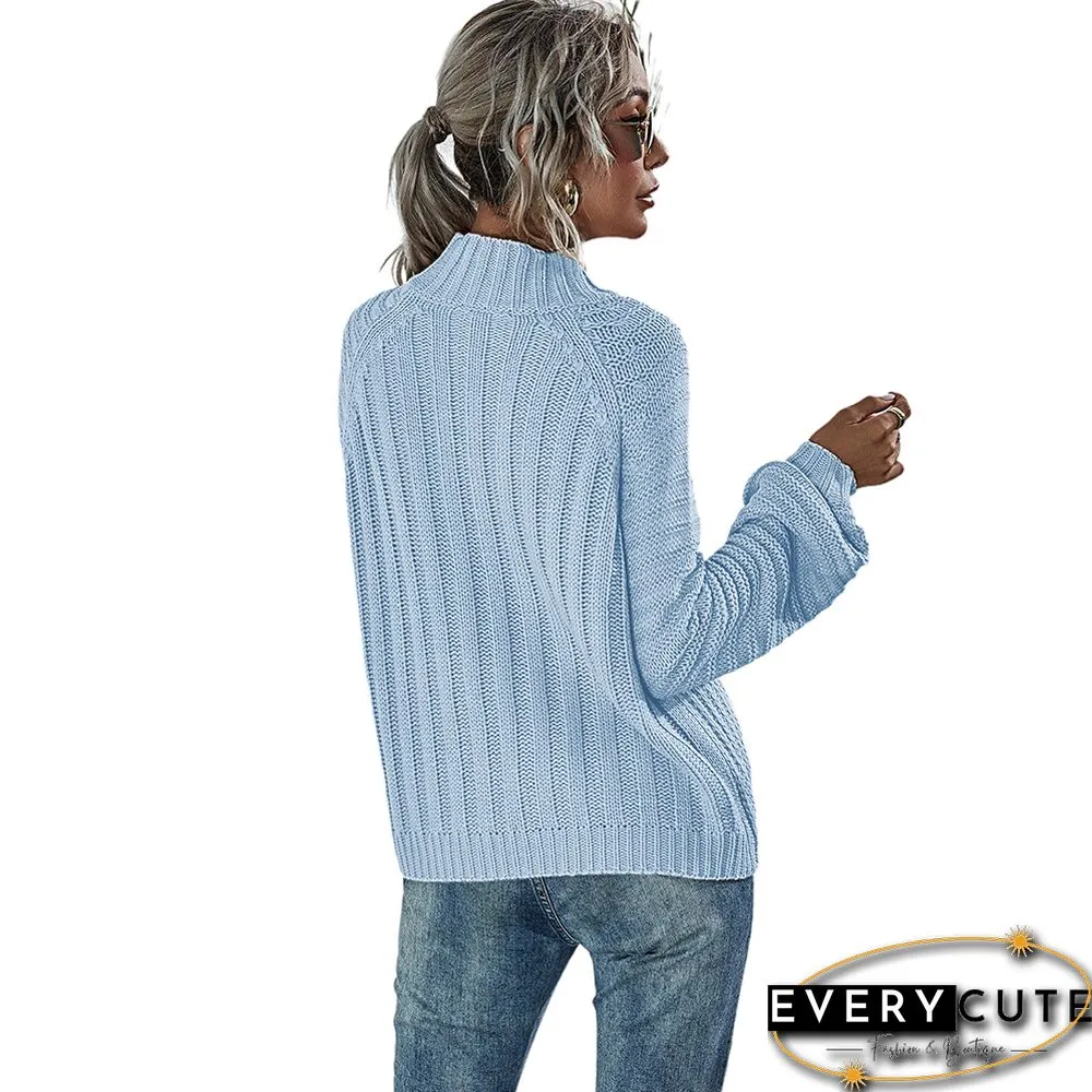 Solid Light Blue Knit Pullover Sweater