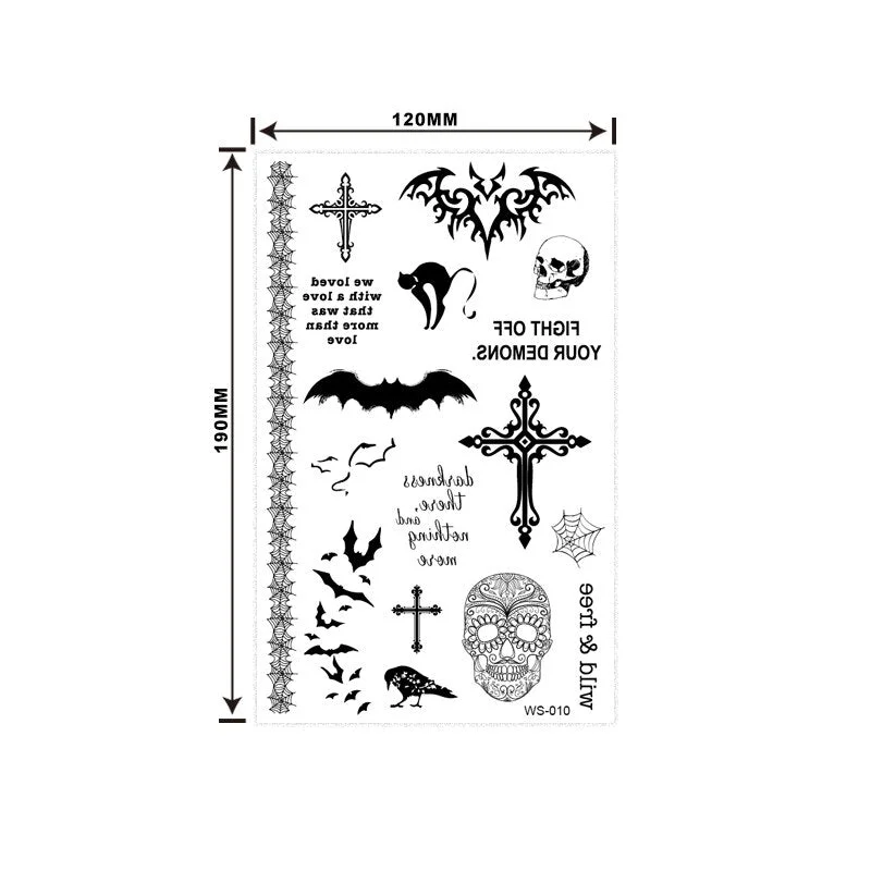 Temporary Waterproof Tattoo Stickers Cross Christian Prayer Black Angel Wing Religious Totem Flash Waterproof Fake Tatto Bod Art