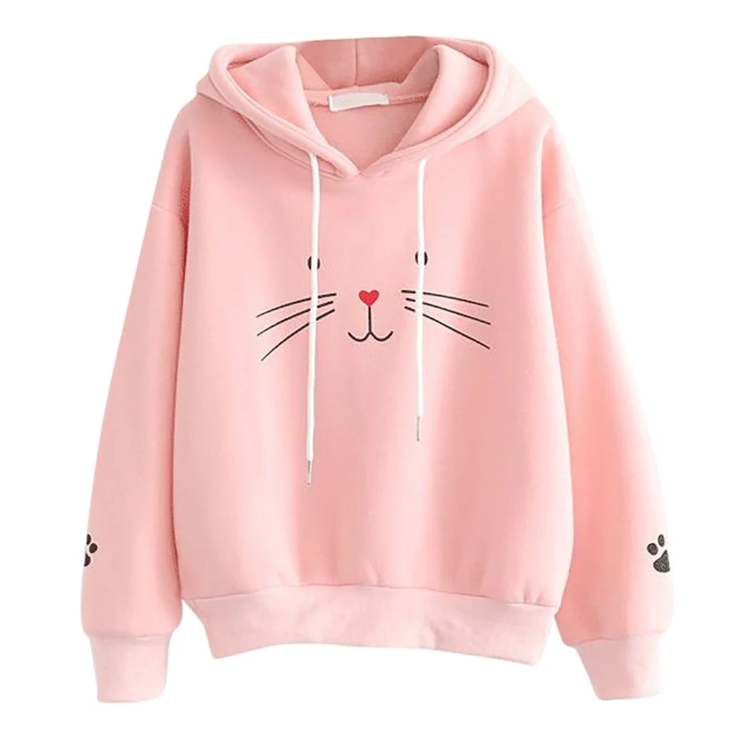 Women Hoodies Autumn Winter Top Cat Printing Shirt Long Sleeve Hooded Pullover Hoodies Sweatshirt Casual Loose Women Hoodie 2021