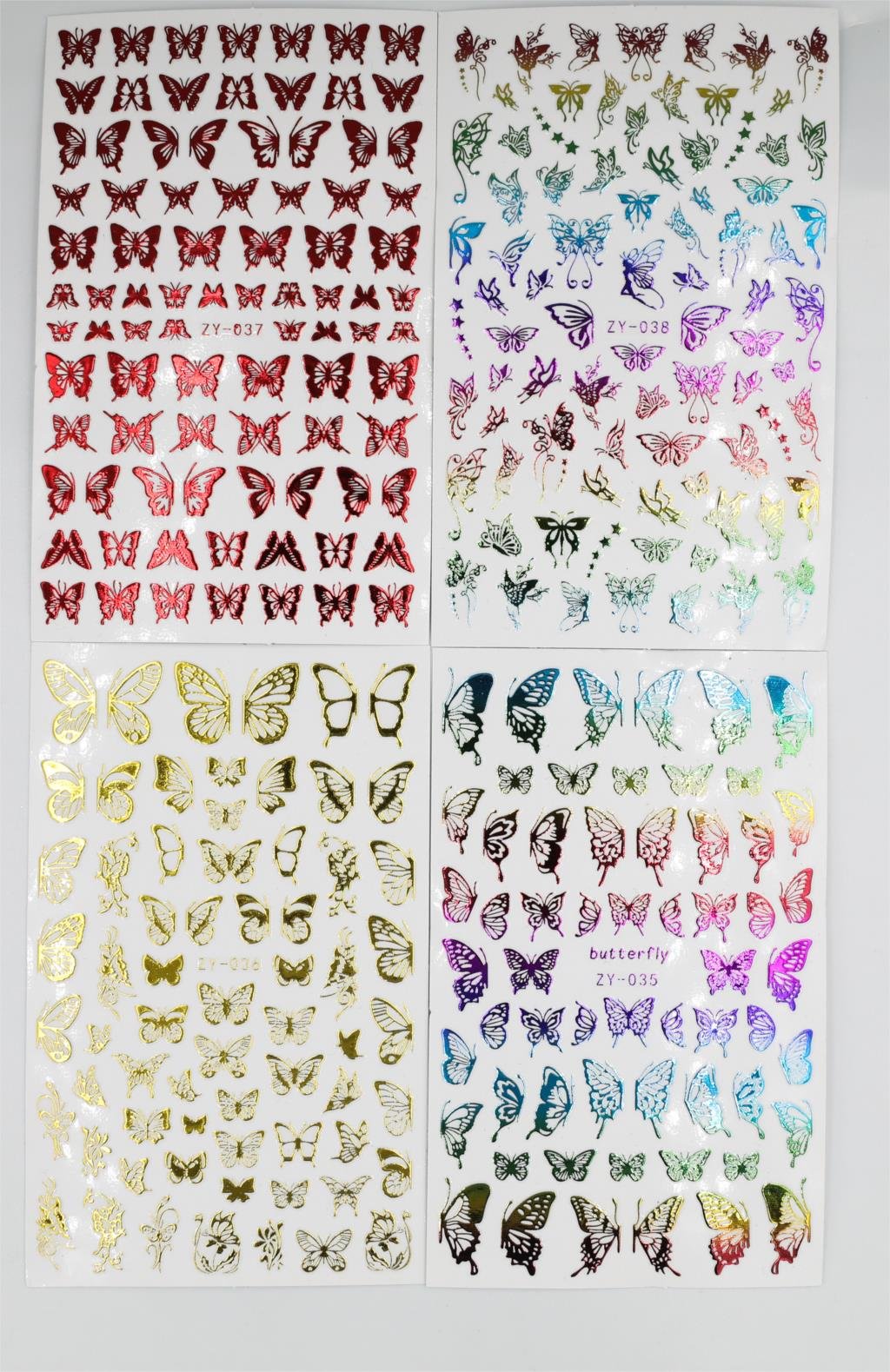 5 color rainbow New Laser Butterfly Nail Sticker Silver Adhensive Slider Decoration DIY Nail Art Stickers