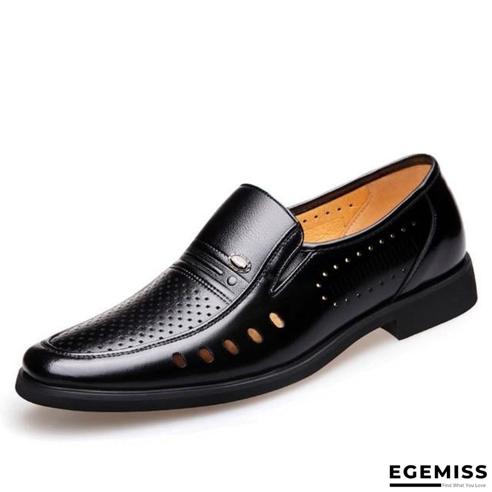 Men's Breathable Slip-On Hollow Leather Classic Business Wedding Shoes Flat Shoes | EGEMISS