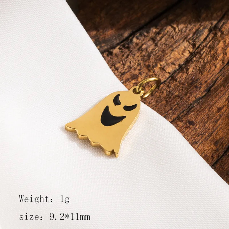 1 Piece 23*24mm Hole 3~3.9mm 304 Stainless Steel 14K Gold Plated Pumpkin Skull Ghost Polished Pendant Jewelry Accessories