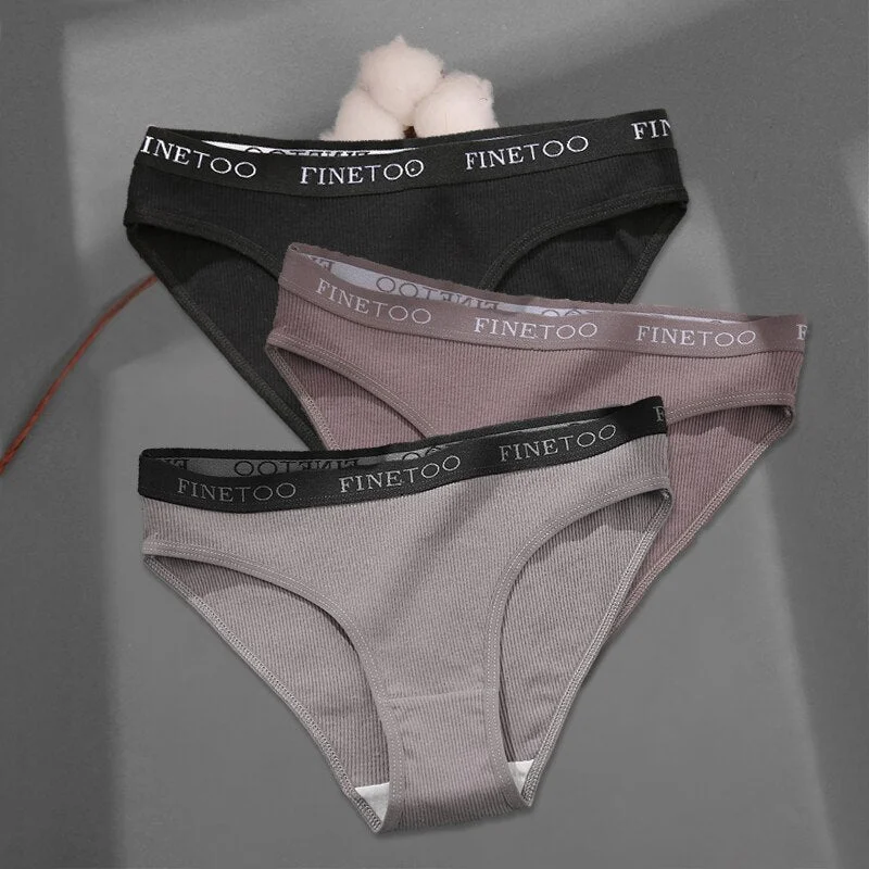 FINETOO Women's Cotton Panties 3Pcs/set Custom Letter Underwear M-2XL Women Briefs Plus Size Underpants Soft Female Panties 2022