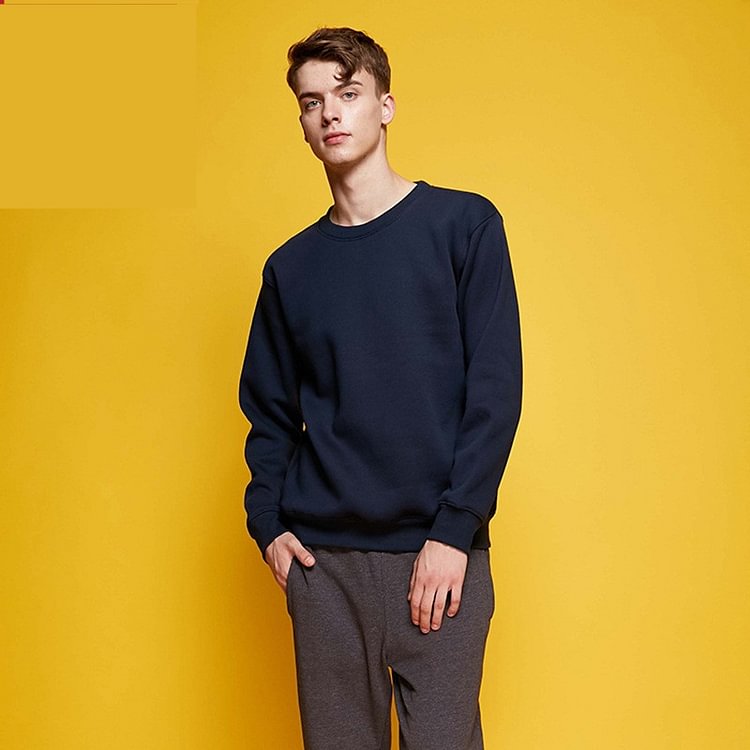 Spring Men's Solid Color O-neck Pullover Sweatshirts