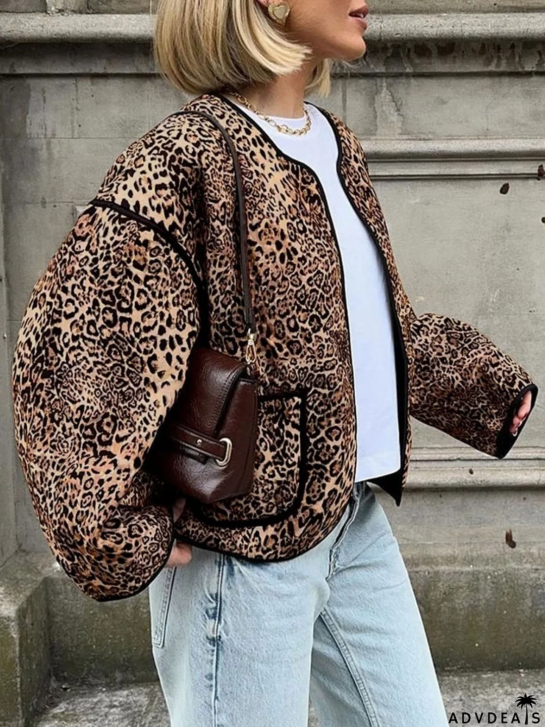 Perfee leopard long sleeve open front jacket