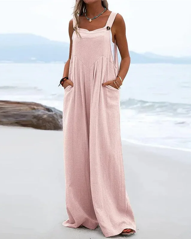 Solid Color Casual Loose Sling Jumpsuit