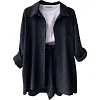 Women's Wrinkled Fabric Casual Long Sleeve Shirt High Waist Drawstring Shorts Two-piece Set