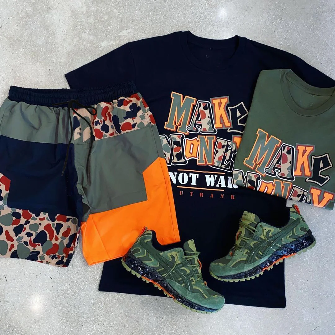  Casual fashion printed short sleeve camouflage shorts suit
