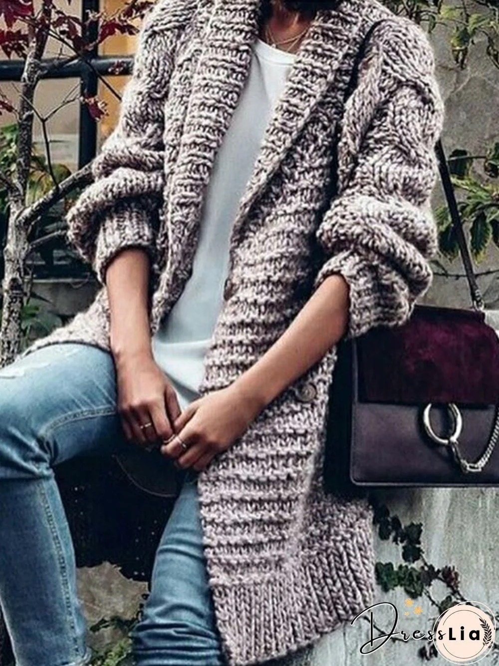Plain Long Sleeve Buttoned Plus Size Casual Sweater Cardigan