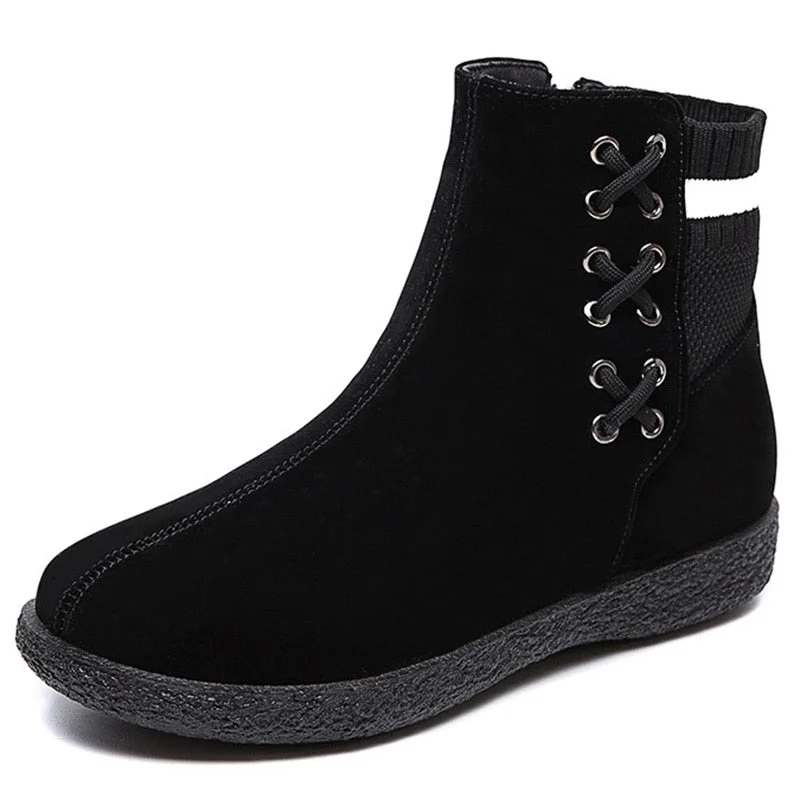 Women Ankle Boots Female 2020 Winter Boots For Women Winter Shoes Lace Up Leather Warm Fur Women Shoes Knitting Botas De Mujer