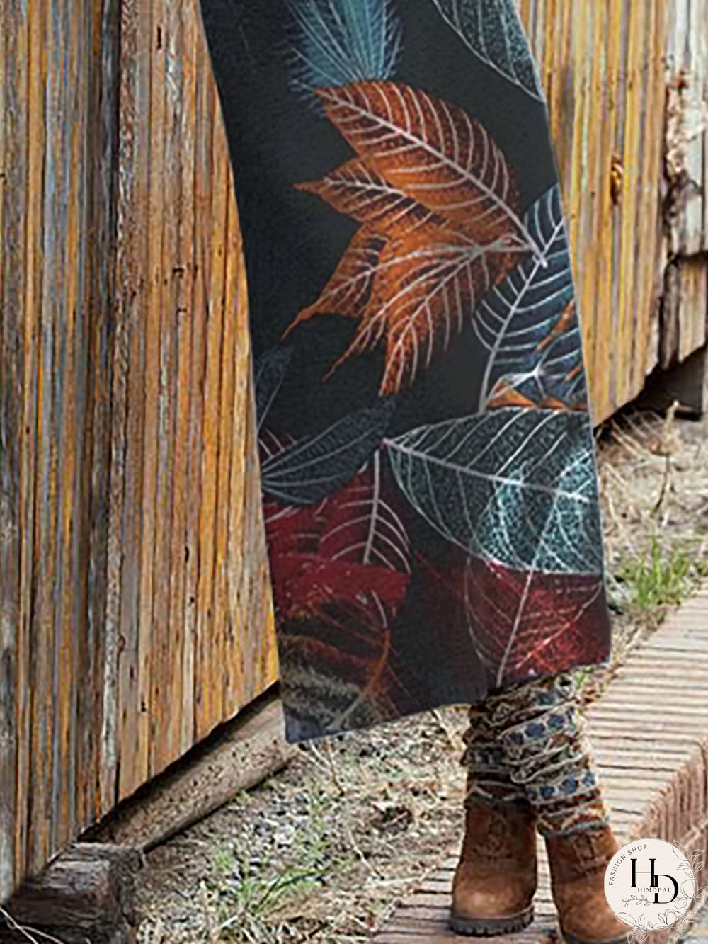 Plus size Leaves Printed Knitting Dress