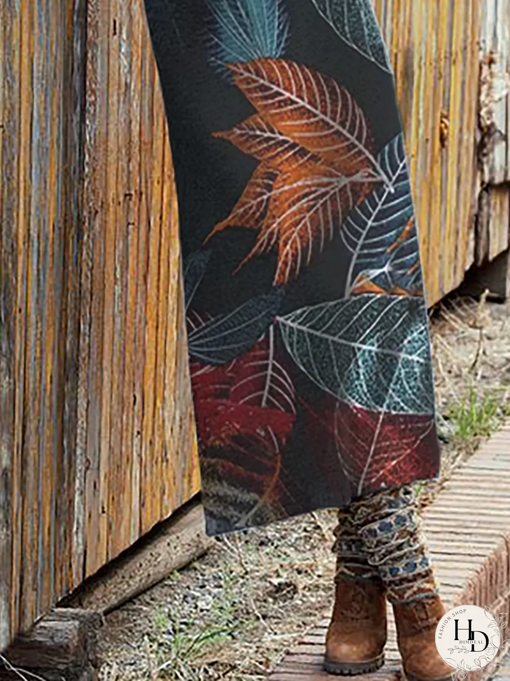 Plus size Leaves Printed Knitting Dress