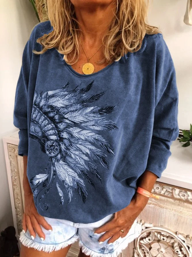 Casual Plus Long Sleeve Printed T Shirt Tops Tunic