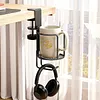 2 in 1 Clamp On Desk Cup Holder with Headphone Hanger Anti-Spill Table Cup Hook Easy To Install for Coffee Mups Water Bottles Headphones